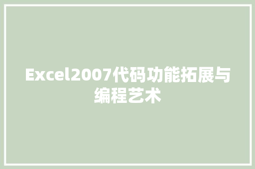 Excel2007代码功能拓展与编程艺术 Web前端