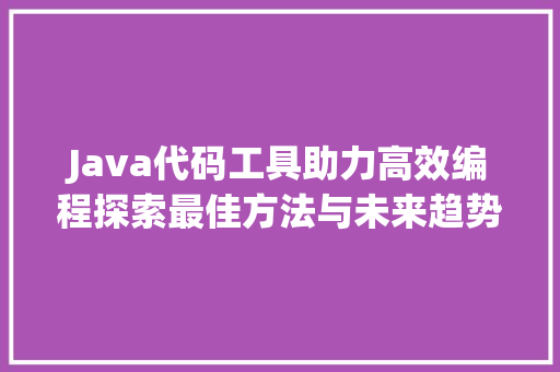Java代码工具助力高效编程探索最佳方法与未来趋势