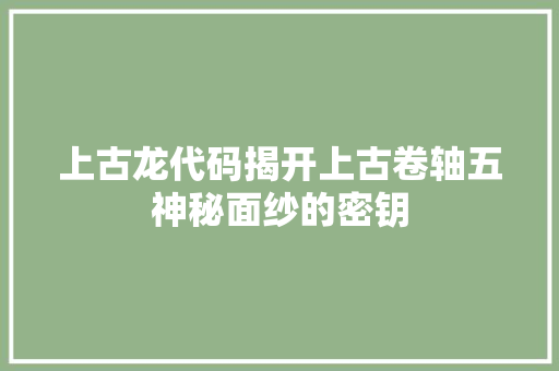 上古龙代码揭开上古卷轴五神秘面纱的密钥