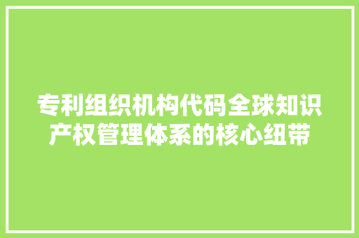 专利组织机构代码全球知识产权管理体系的核心纽带 SEO教程