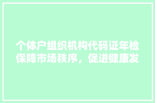 个体户组织机构代码证年检保障市场秩序，促进健康发展