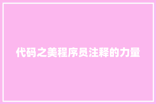 代码之美程序员注释的力量 建站教程
