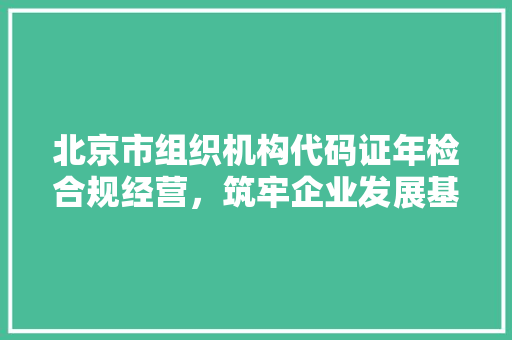 北京市组织机构代码证年检合规经营，筑牢企业发展基石 建站教程