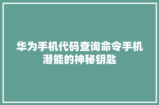 华为手机代码查询命令手机潜能的神秘钥匙 Web前端