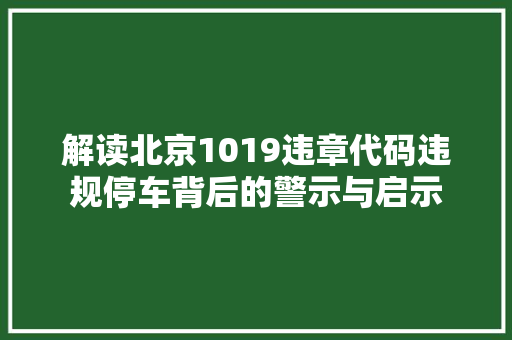 解读北京1019违章代码违规停车背后的警示与启示 Web前端