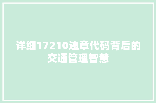 详细17210违章代码背后的交通管理智慧