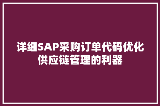 详细SAP采购订单代码优化供应链管理的利器