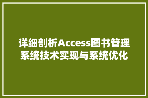 详细剖析Access图书管理系统技术实现与系统优化 建站教程