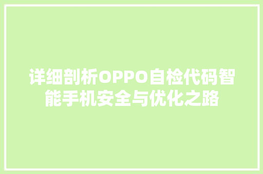 详细剖析OPPO自检代码智能手机安全与优化之路 SEO教程