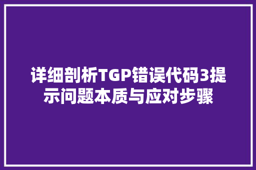 详细剖析TGP错误代码3提示问题本质与应对步骤