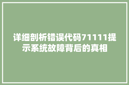 详细剖析错误代码71111提示系统故障背后的真相