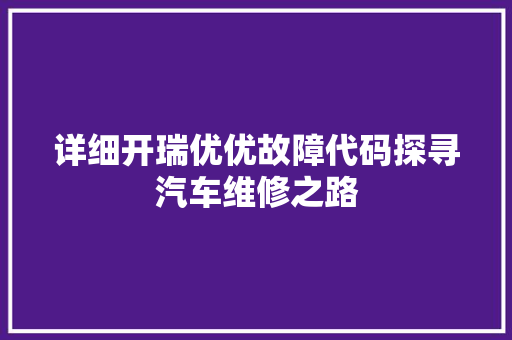 详细开瑞优优故障代码探寻汽车维修之路 服务器/数据库