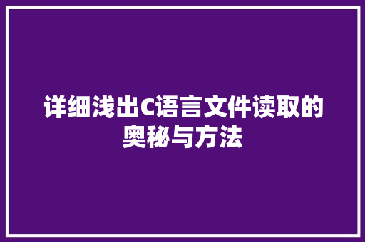 详细浅出C语言文件读取的奥秘与方法
