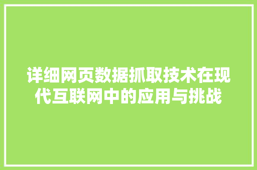 详细网页数据抓取技术在现代互联网中的应用与挑战