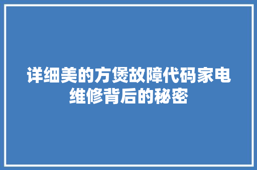 详细美的方煲故障代码家电维修背后的秘密