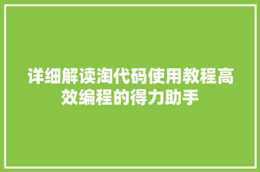 详细解读淘代码使用教程高效编程的得力助手