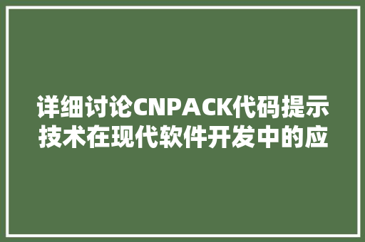 详细讨论CNPACK代码提示技术在现代软件开发中的应用与价值