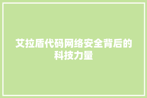 艾拉盾代码网络安全背后的科技力量