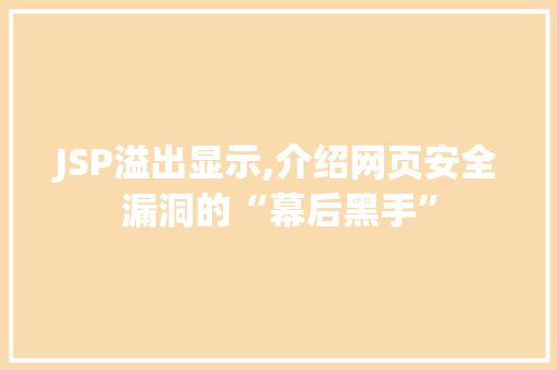 JSP溢出显示,介绍网页安全漏洞的“幕后黑手”