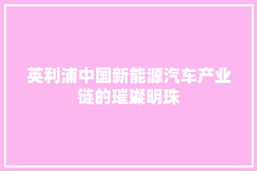 英利浦中国新能源汽车产业链的璀璨明珠