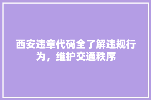 西安违章代码全了解违规行为，维护交通秩序