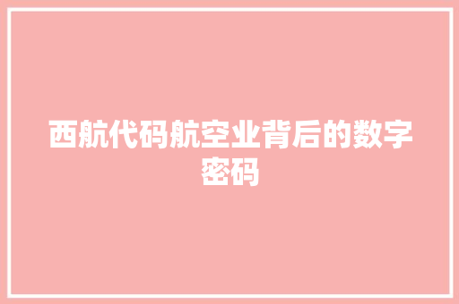 西航代码航空业背后的数字密码
