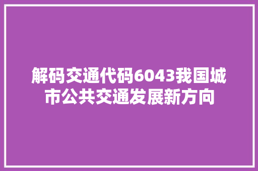 解码交通代码6043我国城市公共交通发展新方向