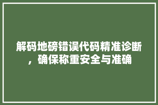 解码地磅错误代码精准诊断，确保称重安全与准确