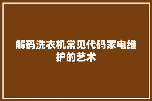 解码洗衣机常见代码家电维护的艺术 服务器/数据库