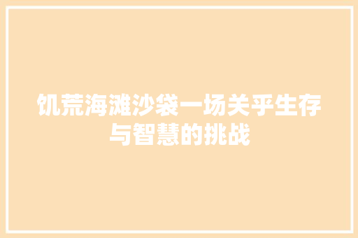 饥荒海滩沙袋一场关乎生存与智慧的挑战 SEO教程