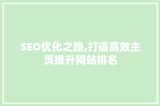 SEO优化之路,打造高效主页提升网站排名