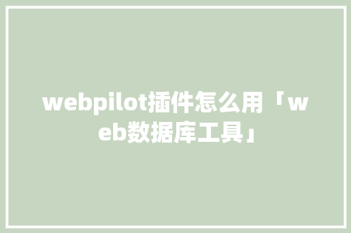 webpilot插件怎么用「web数据库工具」