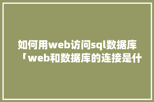如何用web访问sql数据库「web和数据库的连接是什么」 SEO教程