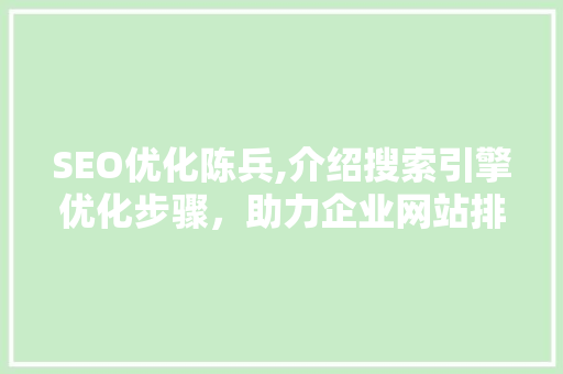 SEO优化陈兵,介绍搜索引擎优化步骤，助力企业网站排名提升