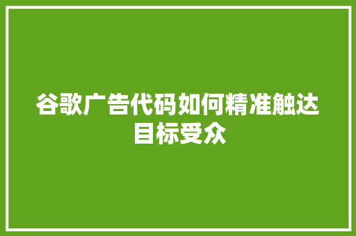 谷歌广告代码如何精准触达目标受众