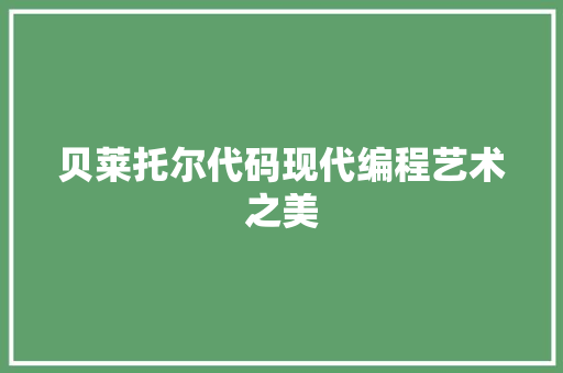 贝莱托尔代码现代编程艺术之美