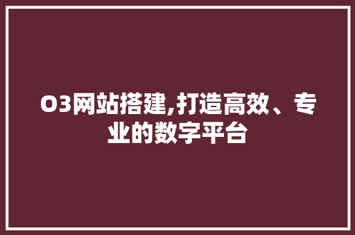 O3网站搭建,打造高效、专业的数字平台