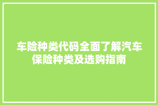 车险种类代码全面了解汽车保险种类及选购指南