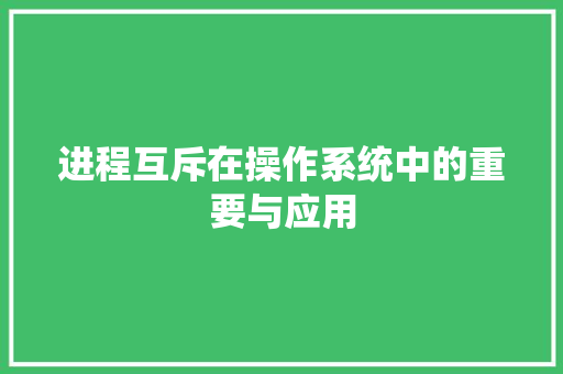进程互斥在操作系统中的重要与应用 建站教程