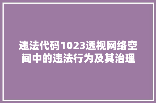 违法代码1023透视网络空间中的违法行为及其治理
