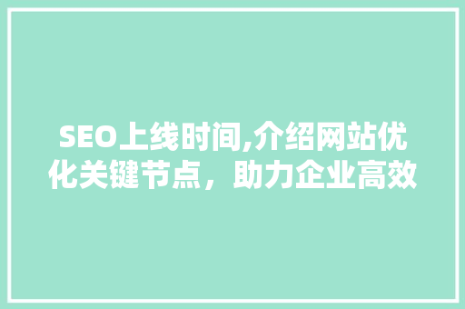 SEO上线时间,介绍网站优化关键节点，助力企业高效提升排名