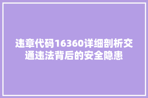 违章代码16360详细剖析交通违法背后的安全隐患 友链在线