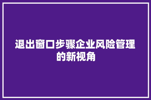 退出窗口步骤企业风险管理的新视角