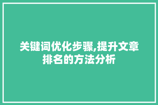 关键词优化步骤,提升文章排名的方法分析