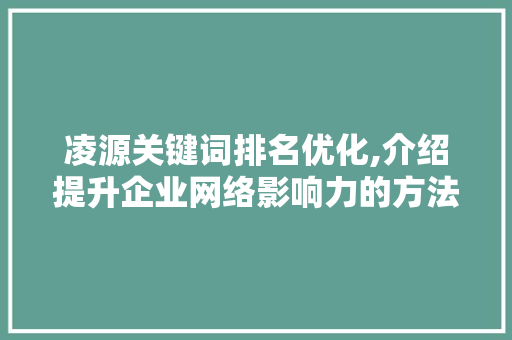 凌源关键词排名优化,介绍提升企业网络影响力的方法