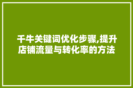 千牛关键词优化步骤,提升店铺流量与转化率的方法