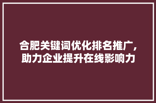 合肥关键词优化排名推广,助力企业提升在线影响力