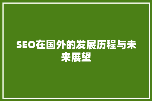 SEO在国外的发展历程与未来展望