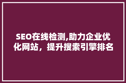 SEO在线检测,助力企业优化网站，提升搜索引擎排名