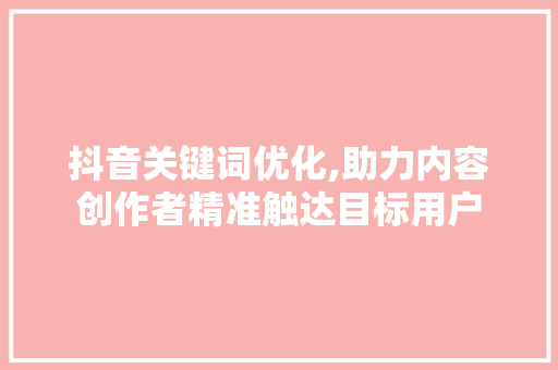 抖音关键词优化,助力内容创作者精准触达目标用户